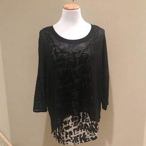 black and white tank top with a black shawl